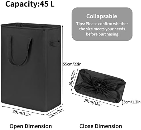 Chrislley Slim Laundry Basket Small Foldable Laundry Hamper Collapsible Washing basket Durable Laundry Bin with Handle