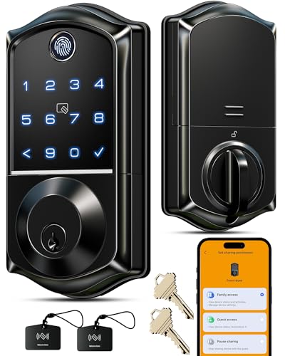 Veise VE017 Fingerprint Smart Door Lock, App Control, 8-in-1 Keyless Entry, Auto Lock, Emergency Power Port, Electronic Touchscreen Keypad, Biometric Smart Locks for Front Door, Matte Black