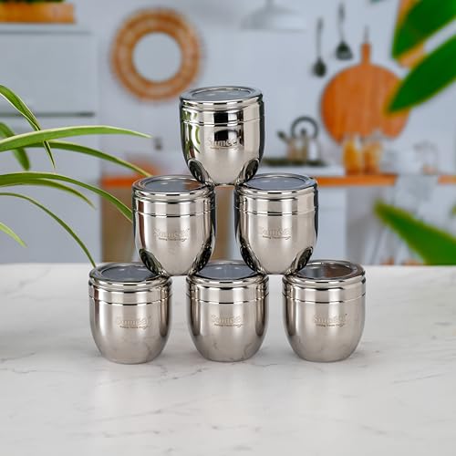 Image of Sumeet Stainless Steel Conical Shape Canisters /Dabba /Storage Containers for Kitchen with See Through Lid, Set of 6 Pcs, 250ml Each, 7cm Dia, Silver