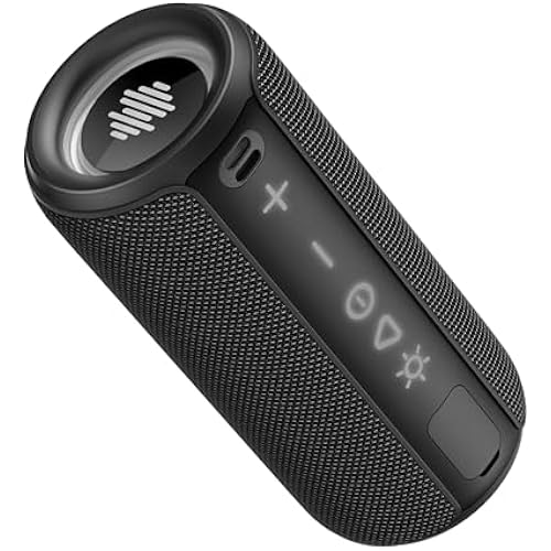 Portable Bluetooth Speaker, Powerful Sound Wireless Speaker: Boost Bass, 8 RGB Modes, IPX7 Waterproof, TWS Pairing, Beach/Vacation Essentials（Dark Black）
