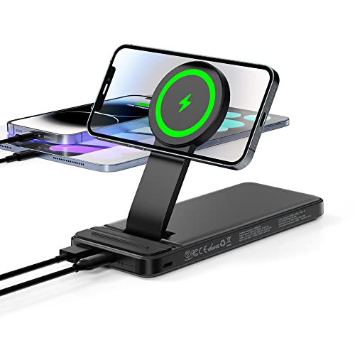 Esorun Magsafe Battery Pack - 10000Mah Foldable Magnetic Wireless Portable Charger, 20W Pd Usb-C Fast Charging 3 In 1 Mag-Safe Power Bank For Apple Iphone 14 13 12 Pro Max Mini, Black #TOP5