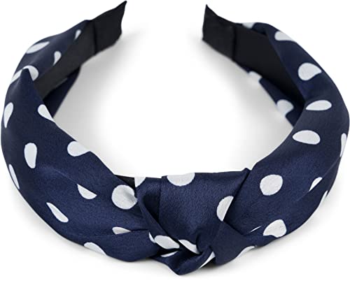 styleBREAKER Damen Haarreif mit Punkte Muster und Knoten im Retro Style, Rockabilly, Vintage Look, Haarband, Headband 04026015, Farbe:Dunkelblau-Weiß