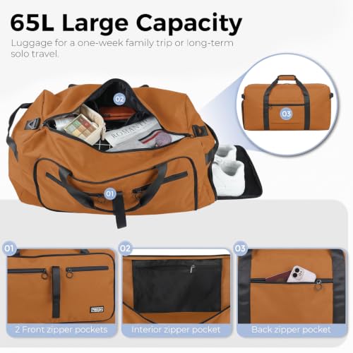 Image of Fmeida 65L Duffle Bag Foldable Travel Duffel Bags for Men Women Travel Bag