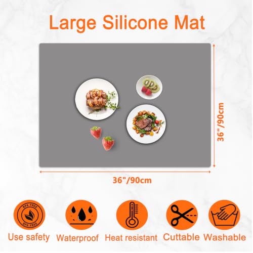 Image of 36''x36''(90cmx90cm) Large Silicone Mat for Kitchen Counter, Heat Resistant Countertop Protector, Non-Slip Waterproof Kitchen Island Mat, Easy to Clean, Semitransparent