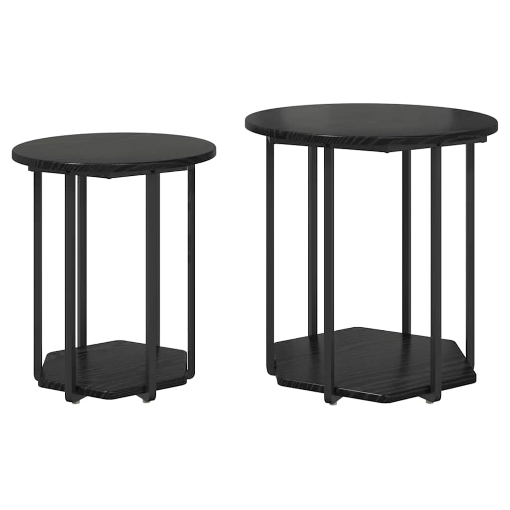 Beistelltisch-Set mit Regal 2 Stück Schwarz Eichen-Optik Wohnzimmer Schlafzimmer Flur Industrial Design langlebig geeignet für Sofas Betten Tische mit Ablage Regal Kompakt