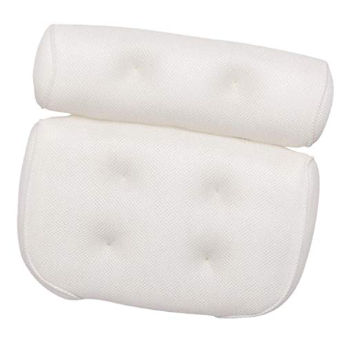 Baoblaze Almofada De Banho Spa Com 4 Ventosas De Aperto Almofada De Banheira Pescoço Encosto Branco