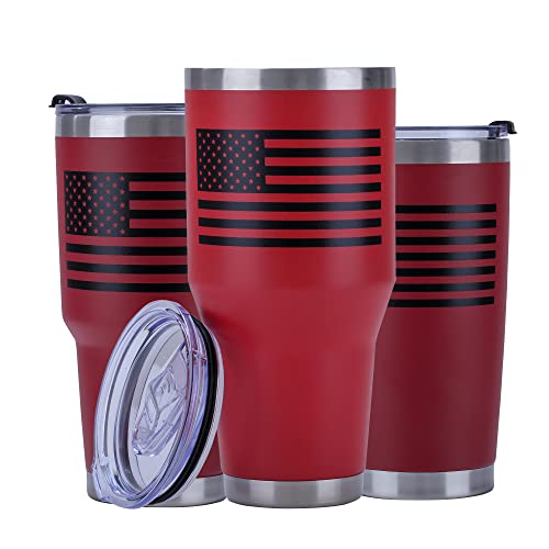Iyasa Patriotic Stainless Steel American Flag Travel Mug | Double Wall Vacuum Insulated | Engraved Tumbler | Cold & Hot Beverages | Gifts Military | Usa #TOP2