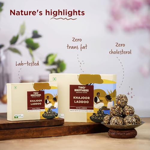 Image of Two Brothers Organic Farms Khajoor Laddoos: Handcrafted with Dates, Dry Fruits, Seeds & A2 Ghee, Sugar-Free, Perfect for Festive Gifting (175g)
