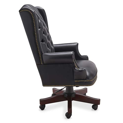 Nbf Signature Series Mckinley Leather Wing Back Executive Chair Black Leather/Mahogany Wood Finish #TOP1