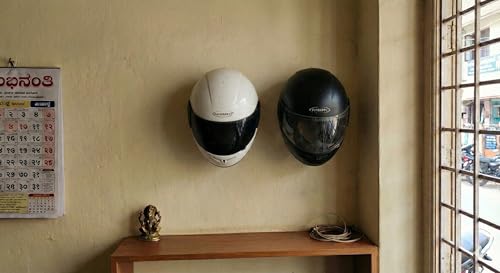 Image of Brahmaji Helmet Holder Cum Keys Hanger Jacket Hook Wall mountable Laptop Bag Helmet Hanger Multipurpose Organizer Hook Extra Helmet Inner Material Safe Unique Premium Model 2026 (Black) (Pack of 2)