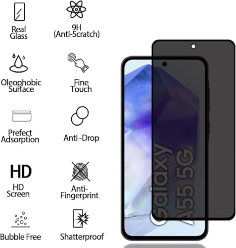 Image of ZARALA Privacy Screen Protector for For Samsung Galaxy A55 /A35 Fingerprint is Not Working Anti-Spy Tempered Glass Film, 9H Hardness, Anti Bubble-Free, Anti-Spy Screen Protector