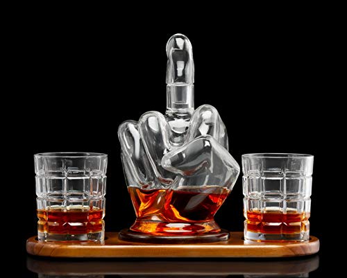 Middle Finger Gift Middle Finger Whiskey Decanter Set - Unique & Funny Glass Container for Scotch, Tequila, Brandy, Rum, Bourbon & Other Drinks - Gift Accessories for Men, Dads, Boyfriends
