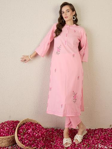 Image of INDO ERA Women's Cotton Ethnic Co-Ord Set | Kurta Pant Set | Stylish Cotton Suit Set for Women,9783 | Cord Set For Women Cotton |