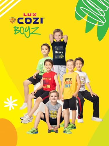 Image of Lux Cozi Printed Round Neck Sleeveless Cotton T-Shirt for Boys | Prints May Vary |