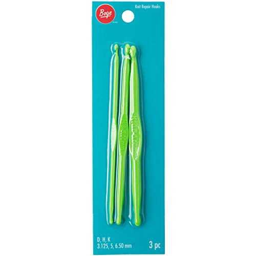 Boye Plastic Knit Repair Hook and Stitch Fixer Kit, 3pc, Sizes D,H, and K, 3 Piece