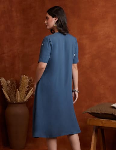 Image of Amazon Brand - Myx Women's Embroidered Shirt Dress | Below The Knee (Available in Plus Sizes)