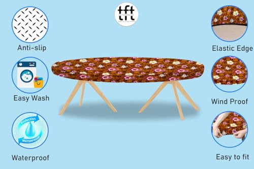 Image of The Furnishing Tree Elastic Oval Dining Table Cover WxL 42x72 in Inches Polyester Floral Pattern Orange