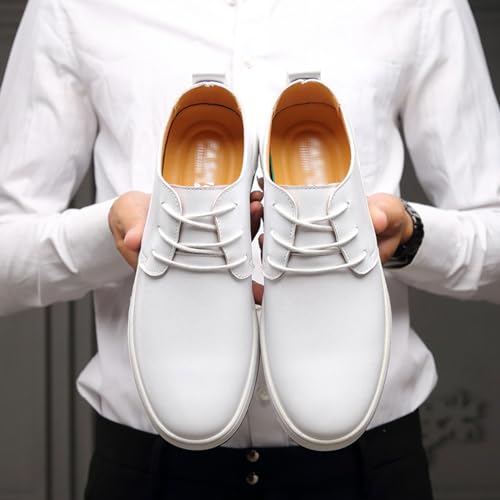 Men's Leather Shoes, Large Size Lace-up Formal Shoes Business Casual Round Toe Low-top Loafers Comfortable and Breathable for Office Work, 43 EU,White4