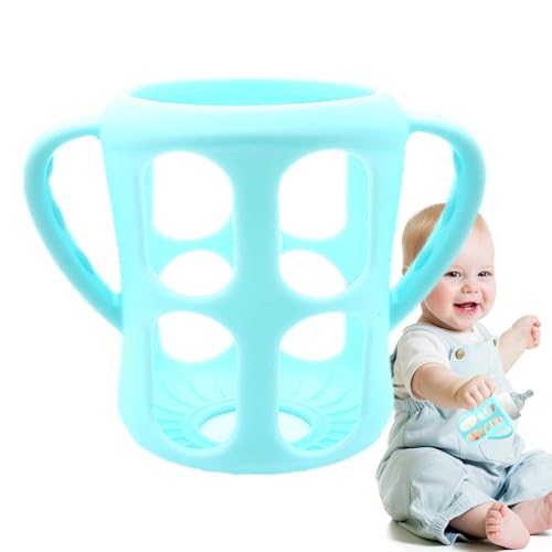 Funda de silicona para botella de vidrio, portabotellas para niños - Asa para biberón de lactancia - Portabotellas de silicona suave con doble asa para botellas de vidrio