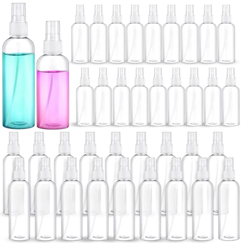 GlikCeil 36 Pcs Plastic Spray Bottle 4oz & 2oz White Small Clear Empty Fine Mist Mini Travel Spritz Bottle Set Little Refillable Spray Liquid Containers for Water Perfume Hair Mist Travel Makeup
