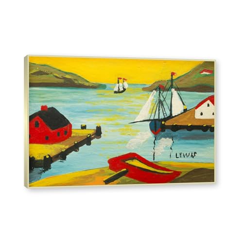 Maud Lewis tableaux reproductions scène portuaire grand format 60x84cm avec cadre