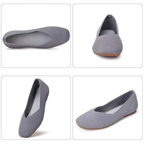 Image of Frank Mully Womens Casual Flat Shoes Square Toe Shoes Knitted Work Flat Comfort Dressy Flat Shoes for Daily Washable