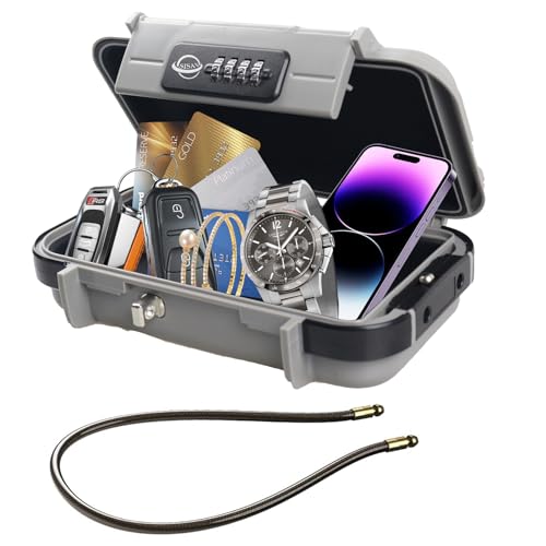SISAV Portable Safe Box,Combination Safe with Removable Cable,Set Your Own Combination,For Travel,Family and Outdoor Camping Activities Grey