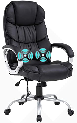 Home Office Chair Massage Chair, Ergonomic Big and Tall Executive Chair with Lumbar Support Headrest Armrest, Adjustable PU Leather Task Computer Chair Rolling Swivel for Adults,Black