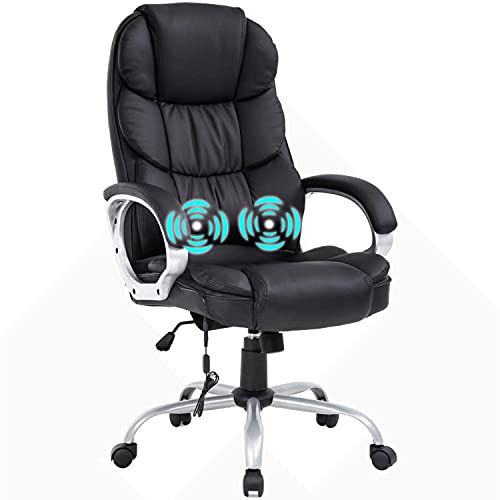 Home Office Chair Massage Chair, Ergonomic Big And Tall Executive Chair With Lumbar Support Headrest Armrest, Adjustable Pu Leather Task Computer Chair Rolling Swivel For Adults,Black #TOP25