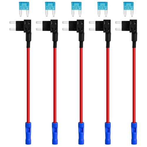 MuHize Mini Add-a-Circuit Fuse Tap 12V - 5 Pack Blade Fuse Holder w/ 15A Mini ATM Fuses, Waterproof & Anti-Rattle Design for Truck RV Marine
