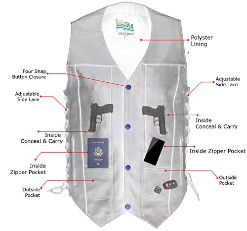 USA Leather 1204 Men's Black 'Dime' Classic Leather Ten Pocket Motorcycle Biker Vest with Side Laces2