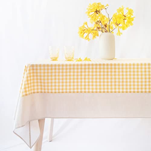 MONDAY MOOSE Gingham Checkered Farmhouse Rustic Picnic Style Decoration Rectangle Natural Stonewashed Cotton Tablecloth for Kitchen, Dining Room, Restaurant (60x86 inch, Yellow/Beige) by MONDAY MOOSE - Image 7