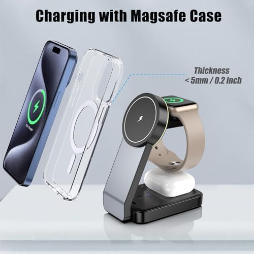 Induktive Ladestation, 3 w 1 Magnetische Kabelloses Ladegerät 15w dla iphone 14 13 12 Pro Max, Apple Watch Ladestation dla iwatch 8 7 6, Wireless Charger for Airpods Pro 3/2 z Light