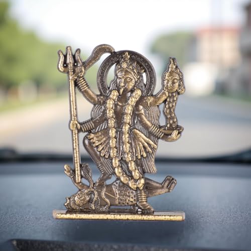 Image of BUC Mahakali Maa Both Side 2D Idol for Car Dashboard - Brass Finish Fierce Goddess Kali Murti for Protection & Power (S970-BRS)