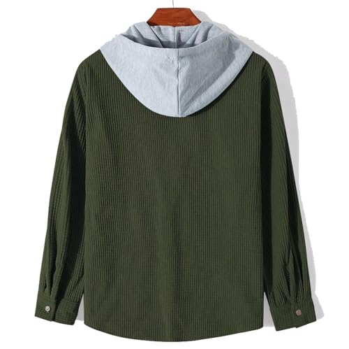 Mens Hoodies Button Down Jackets with Hood Casual Waffle Knitted Long Sleeve Hooded Shirt Sweatshirt for Men3