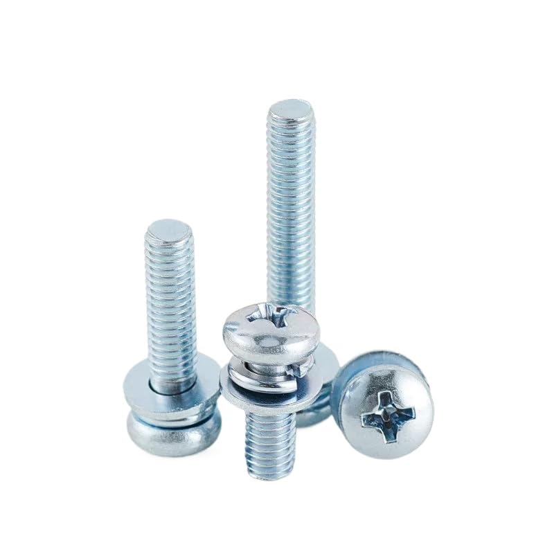 Tornillos SEMS de cabeza plana Phillips de acero galvanizado con arandelas de resorte planas M2.5-M6 (M5 x 20 mm, 200 piezas)