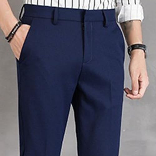 Mens Flat Front Tapered Dress Pants Casual Trousers Straight Fit Men Pant Mens Slim Fit Business Suit Pants Blue4