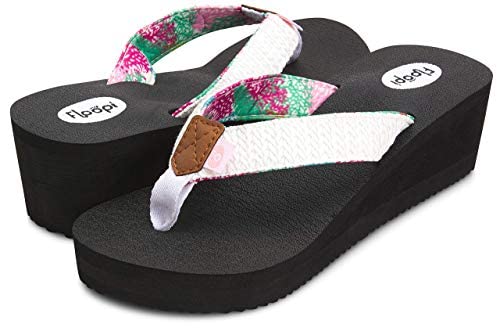 High Heel Wedge Sandals for Women-Comfort Yoga Mat Footbed for Support, Flip Flop Thong Platforms for Summer