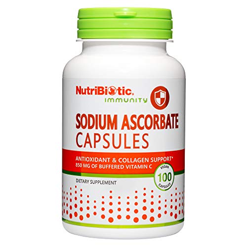 NutriBiotic Sodium Ascorbate buffered Vitamin C Capsules for Antioxidant & Collagen Support| 850 mg Vitamin C per Serving| 100 Count| Buffered and Easy on The Stomach| Pharmaceutical Grade| Non-GMO