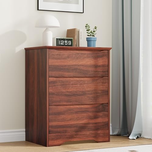 Garvee Wooden Dresser with 3 Drawers, Tall Modern Closet with Deep Storage, Large Chest of Drawers with Wide Top, Long Storage Dresser for Bedroom, Li