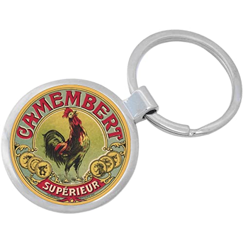 Vintage Camembert Cheese Tin Keychain Featuring Loop for Keys or