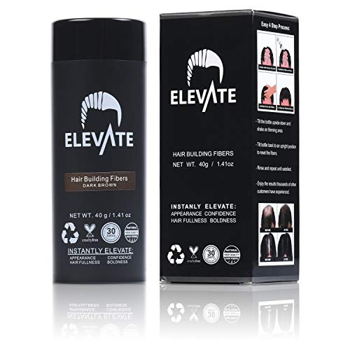 ELEVATE Hair Fibers 100% Natural Keratin Hair Fibers Instantly Thickens Thinning or Balding Hair for Men and Women - Natural Hair Loss Concealer (40 Gram, Dark Brown)