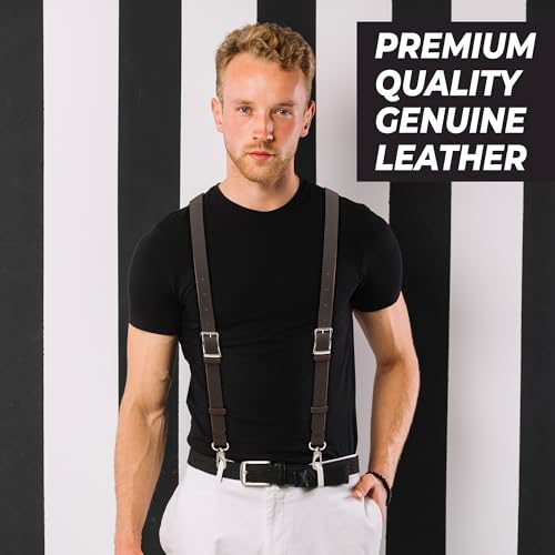 Image of Grain Buffalo Leather Suspender for Men | 0.2 inches thickness | Western Heavy Duty Dress Suspender