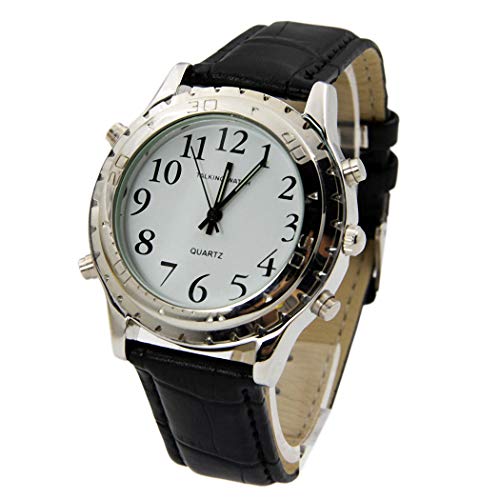 Huanxi Talking Wrist Watch, English Speaking Talking Watch for Blind People or Visually Impaired People or The Elderly with Alarm of Quartz-Leather