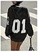 BEAUDRM Women's Jersey Shirts Y2k Oversized T Shirt Number Letter Graphic Long Sleeve V Neck Sports Tee Black Large