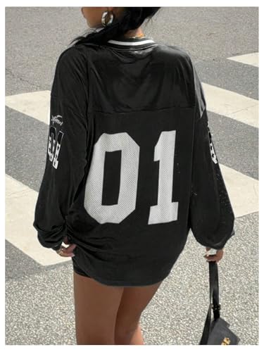 Women's Jersey Shirts Y2k Oversized T Shirt Number Letter Graphic Long Sleeve V Neck Sports Tee2