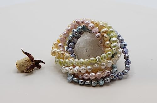 Ltc Designs Dyed Pastel Color-Themed Set Of 6 Cultured Freshwater Baroque (5.5-6Mm) Pearl Stretch Bracelets, 7.5" For Women And Girls #TOP7