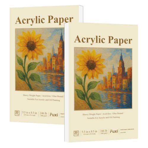 Fuxi Acrylic Paint Book Pad, 2-Pack - 5.5' x 8.5' | 246lb/400gsm Paint Paper for Acrylic Painting,...