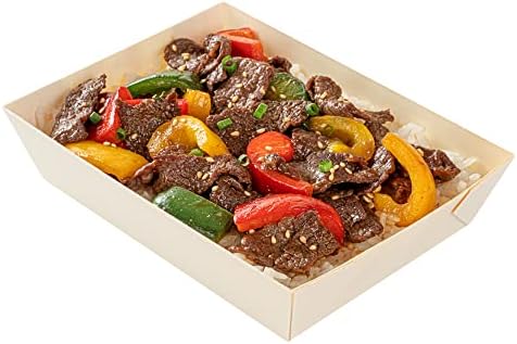 Taipei 20 Ounce Compostable Food Containers, 100 Rectangle Wooden Bento Boxes - Flare, Grease Resistant, Natural Poplar To Go Boxes, Disposable - Restaurantware