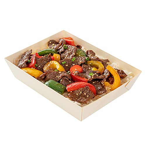 Taipei 20 Ounce Compostable Food Containers, 100 Rectangle Wooden Bento Boxes - Flare, Grease Resistant, Natural Poplar To Go Boxes, Disposable - Restaurantware #TOP17